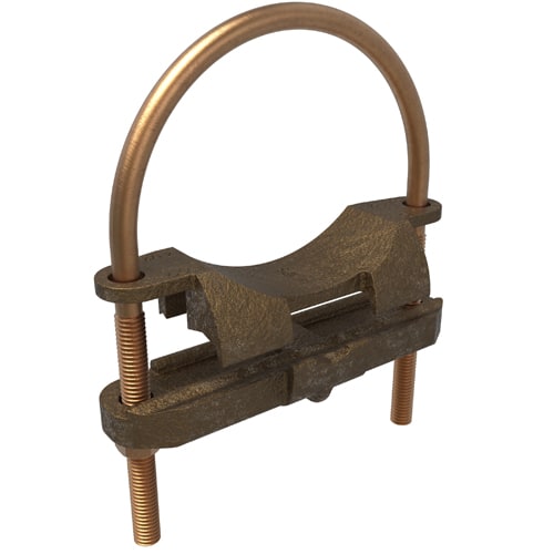 Ilsco - Ilsco GPL-56 Permaground Copper U-Bolt Ground Clamp, Conductor Range 4-8 Sol, Pipe Size 4in, Ground Rod Sizes 4 to 4-1/2in, UL, CSA