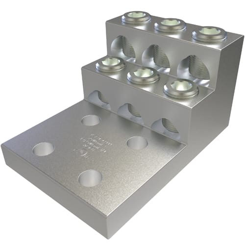 Ilsco - Ilsco PBMW-6-750-12 Aluminum Panelboard Lug, Multi Wire, Dual Rated, Conductor Range 750-2, 6 Ports, 4 Holes, 1/2in Bolt Size, 1-3/4in Hole Spacing, Tin Plated, UL, CSA