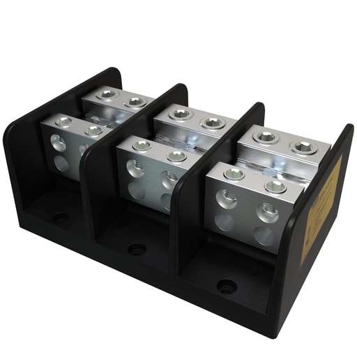 Ilsco - Ilsco PDB-24-500-3 Power Distribution Block, Dual Rated, Line Conductor Range 500-4, Load Range 4/0-6, 2 Ports Per Pole Line Side, 4 Ports Per Pole Load Side, 3 Pole, UL, CSA