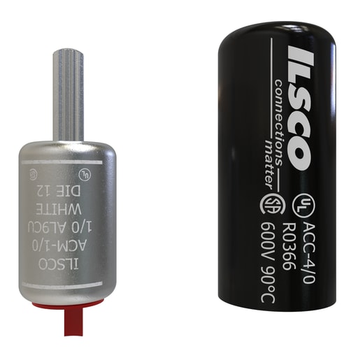 Ilsco - Ilsco ACM-1/0 Aluminum Compression Pigtail Adaptor, Conductor Size 1/0, Tin Plated, UL, CSA