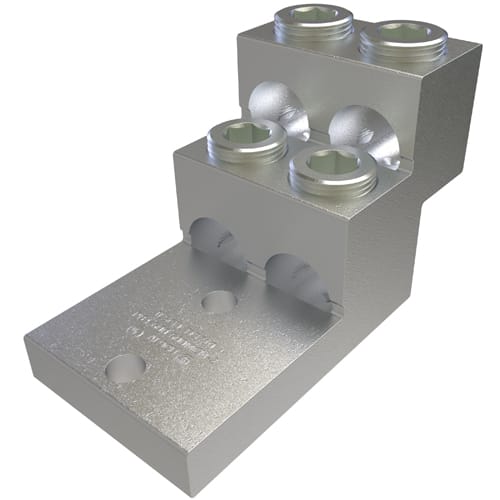 Ilsco - Ilsco PB4-600 Aluminum Panelboard Lug, Dual Rated, Conductor Range 600-2, 4 Ports, 2 Holes, 3/8in Bolt Size, 1-3/8in Hole Spacing, Tin Plated, UL, CSA