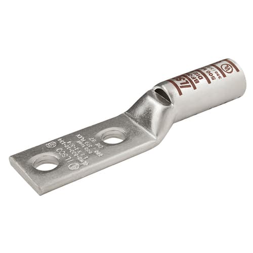 Ilsco - Ilsco CLWD-6-38-1 SureCrimp® Copper Compression Lug, Conductor Size 6, 2 Holes, 3/8in Bolt Size, 1in Hole Spacing, Long Barrel, Sight Window, Tin Plated, UL, CSA
