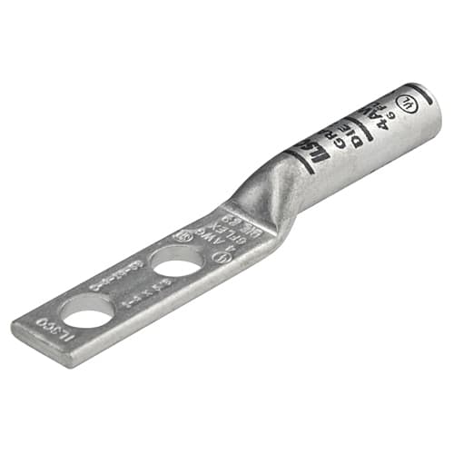 Ilsco - Ilsco CLND-4-14-58 SureCrimp® Copper Compression Lug, Conductor Size 4, 2 Holes, 1/4in Bolt Size, 5/8in Hole Spacing, Long Barrel, No Sight Window, Tin Plated, UL, CSA