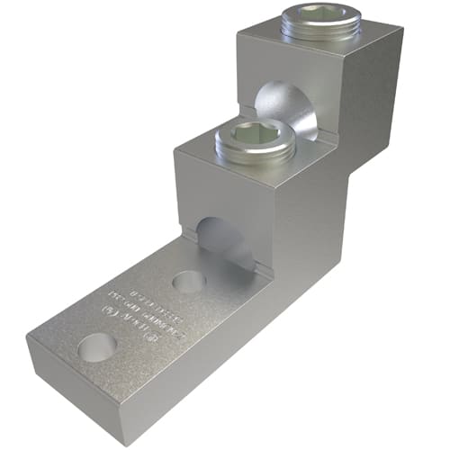 Ilsco - Ilsco PB2-600 Aluminum Panelboard Lug, Dual Rated, Conductor Range 600-2, 2 Ports, 2 Holes, 3/8in Bolt Size, 1-3/8in Hole Spacing, Tin Plated, UL, CSA