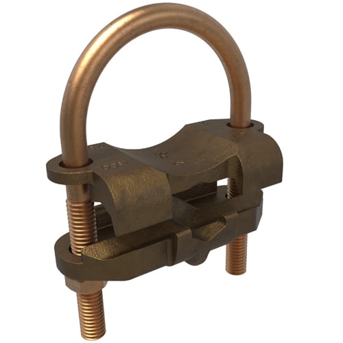 Ilsco - Ilsco GPL-34 Permaground Copper U-Bolt Ground Clamp, Conductor Range 250-2/0 Sol, Pipe Size 2in, Ground Rod Sizes 2 to 2-3/8in, UL, CSA