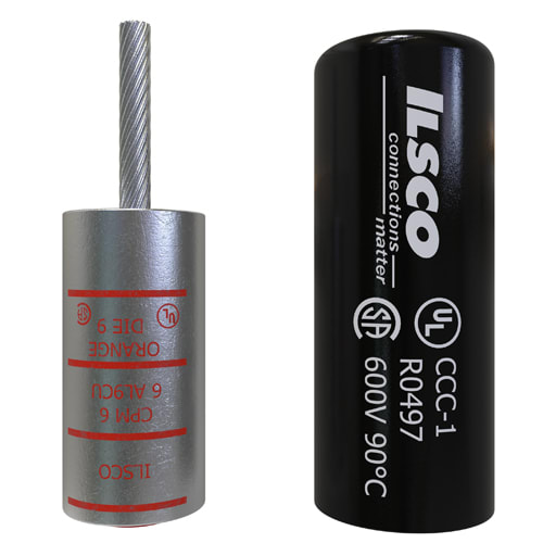 Ilsco - Ilsco CPM-6 Copper Compression Pigtail Adaptor, Conductor Size 6, Tin Plated, UL, CSA