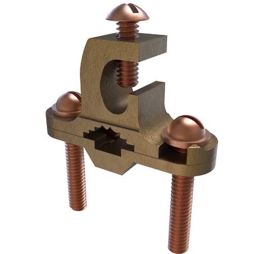 Ilsco - Ilsco BGC-2P-DB Permaground Bronze Ground Clamp, Conductor Range 2-10, Pipe Sizes 1/2 to 1in, Ground Rod Sizes 1/2 to 1in, Rebar Sizes #3-#8, Parallell Lay-in, Direct Bury