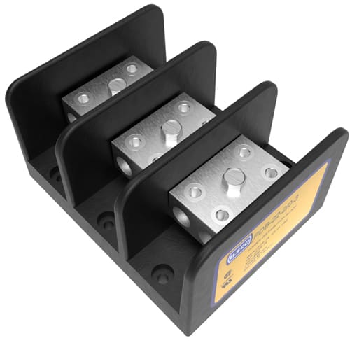 Ilsco - Ilsco PDB-22-2/0-3 Power Distribution Block, Dual Rated, Line Conductor Range 2/0-14, Load Range 2/0-14, 2 Ports Per Pole Line Side, 2 Ports Per Pole Load Side, 3 Pole, UL, CSA