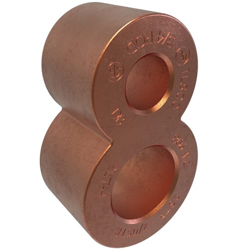 Ilsco - Ilsco RLT-4 Permaground Copper Grounding Connector, Main Conductor Range 2/0-2, Tap Range 2/0-2, Ground Rod Size 3/4in, Rebar Sizes #3-#4, UL, CSA