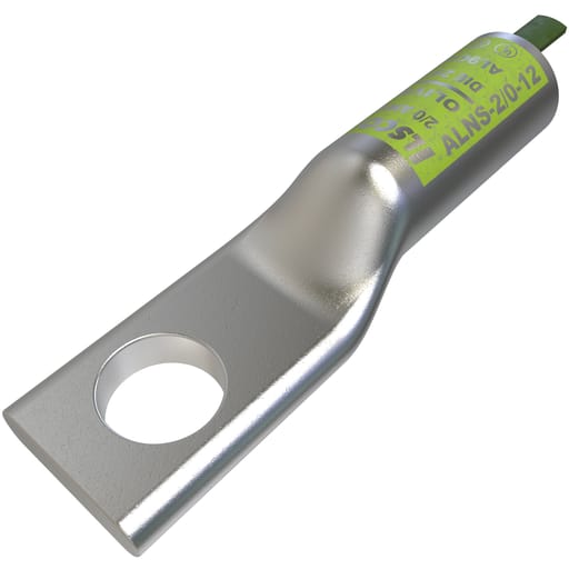 Ilsco - Ilsco ALNS-2/0-12 SureCrimp® Aluminum Compression Lug, Conductor Size 2/0, 1 Hole, 1/2in Bolt Size, Long Barrel, No Sight Window, Tin Plated, UL, CSA