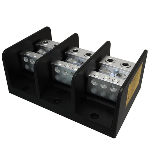 Ilsco - Ilsco PDB-26-350-3 Power Distribution Block, Dual Rated, Line Conductor Range 350-6, Load Range 2/0-14, 2 Ports Per Pole Line Side, 6 Ports Per Pole Load Side, 3 Pole, UL, CSA