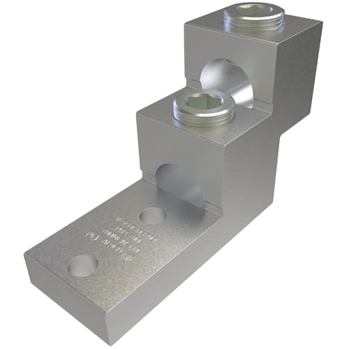Ilsco - Ilsco PB2-750 Aluminum Panelboard Lug, Dual Rated, Conductor Range 750-1/0, 2 Ports, 2 Holes, 3/8in Bolt Size, 1-3/8in Hole Spacing, Tin Plated, UL, CSA