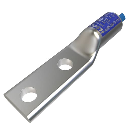 Ilsco - Ilsco ALND-300-12-134 SureCrimp® Aluminum Compression Lug, Conductor Size 300, 2 Holes, 1/2in Bolt Size, 1-3/4in Hole Spacing, Long Barrel, No Sight Window, Tin Plated, UL, CSA