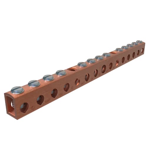 Ilsco - Ilsco D167-12 Copper Neutral Bar, Conductor Range 4-14 Main, 6-14 Tap, 13 Ports