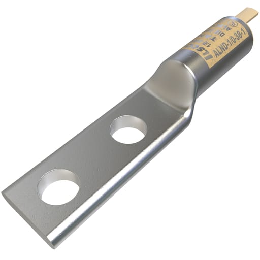 Ilsco - Ilsco ALND-1/0-38-1 SureCrimp® Aluminum Compression Lug, Conductor Size 1/0, 2 Holes, 3/8in Bolt Size, 1in Hole Spacing, Long Barrel, No Sight Window, Tin Plated, UL, CSA