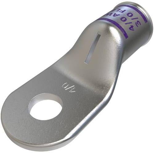 Ilsco - Ilsco CCL-4/0-38 Copper Compression Lug, Conductor Size 4/0, 1 Hole, 3/8in Bolt Size, Standard Barrel, Sight Window, Tin Plated, UL, CSA