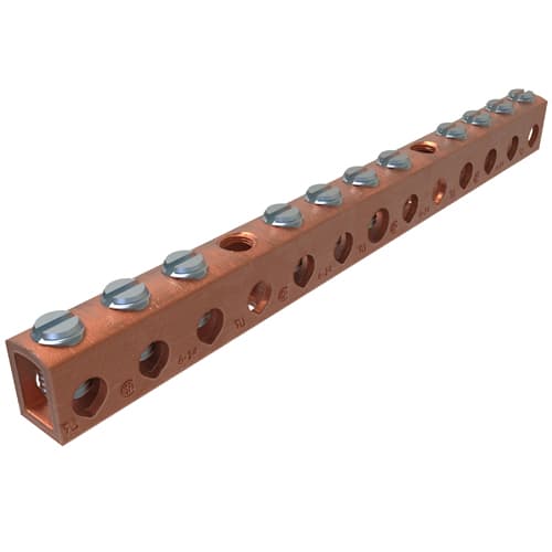 Ilsco - Ilsco D167-10 Copper Neutral Bar, Conductor Range 4-14 Main, 6-14 Tap, 11 Ports