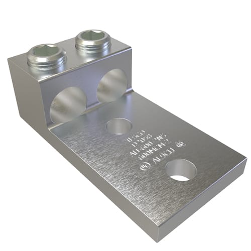 Ilsco - Ilsco AU-600-2NS Aluminum Mechanical Lug, Conductor Range 600-2, 2 Ports, 2 Holes, 1/2in Bolt Size, 1-3/4in Hole Spacing, Tin Plated, UL, CSA