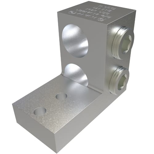 Ilsco - Ilsco PB2-500 Aluminum Panelboard Lug, Dual Rated, Conductor Range 500-4/0, 2 Ports, 2 Holes, 1/4in Bolt Size, 11/16in Hole Spacing, Tin Plated, UL, CSA