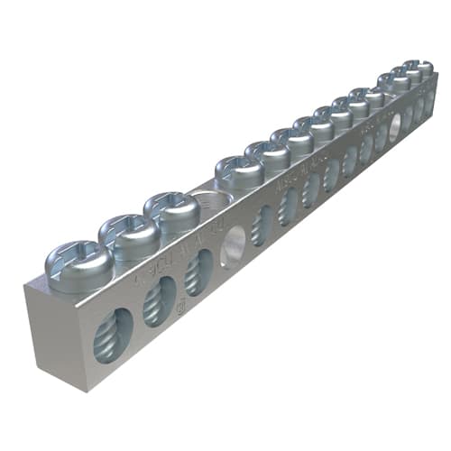 Ilsco - Ilsco NBAS-013-2-A Aluminum Neutral Bar, Dual-Rated, 13-Circuit, Headed Slot Drive / Square Drive Screw. Conductor Range: #4-#14