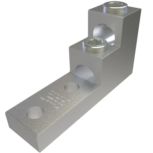 Ilsco - Ilsco PB2-750-2N Aluminum Panelboard Lug, Dual Rated, Conductor Range 750-1/0, 2 Ports, 2 Holes, 1/2in Bolt Size, 1-3/4in Hole Spacing, Tin Plated, UL, CSA