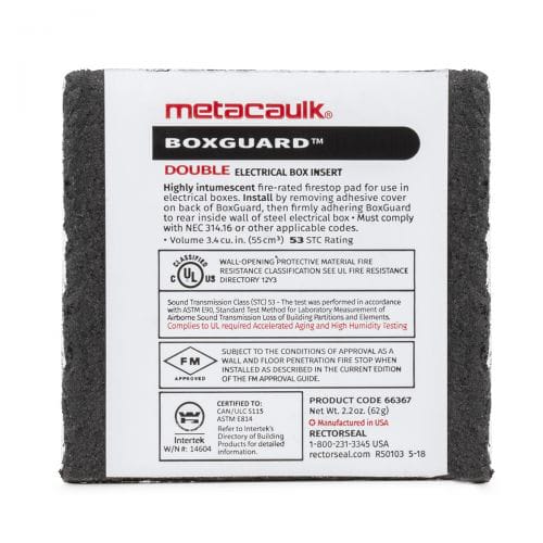 RECTOR - Rectorseal 66367 Metalcaulk Box Guard Fire-Rated Pad, Double