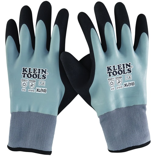 Klein Tool - Klein 60390 Thermal Dipped Winter Gloves, Gray Knit, Black Coating, Black Trimmed Cuff - XLarge