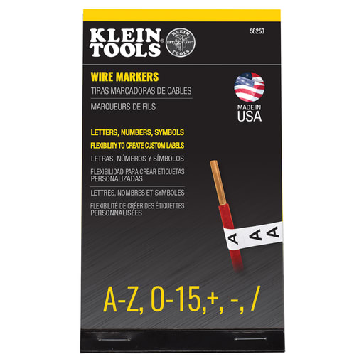 Klein Tool - Klein 56253 Wire Marker Book, Black Letters A-Z, Numbers 0-15, Plus (+), Minus (-), Slash (/)