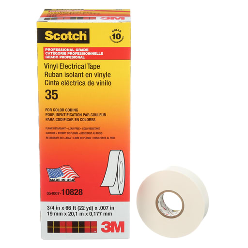 3M - 3M 35-3/4X66FT-WH #35 Scotch® Vinyl Electrical Tape, Professional Grade, 7mil, 3/4" x 66ft - WHITE (7000006097)