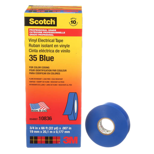 3M - 3M 35-3/4X66FT-BL #35 Scotch® Vinyl Electrical Tape, Professional Grade, 7mil, 3/4" x 66ft - BLUE (7000006095)