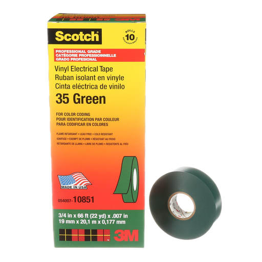 3M - 3M 35-3/4X66FT-GN #35 Scotch® Vinyl Electrical Tape, Professional Grade, 7mil, 3/4" x 66ft - GREEN (7000006098)