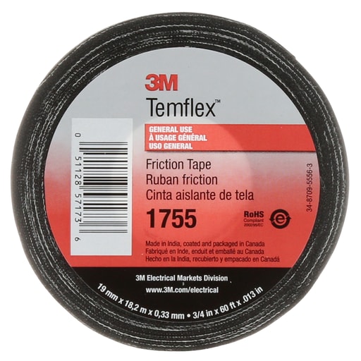 3M - 3M 1755 3/4" x 60ft Temflex™ Cotton Friction Tape, Black