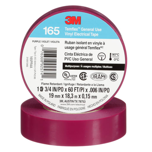3M - 3M 165PR4A Temflex™ Vinyl Electrical Tape, General Use, 6mil, 3/4" x 60ft - PURPLE (7100169434)