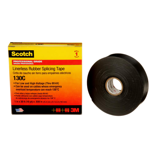 3M - 3M 130C Scotch® 1" x 30ft Linerless Rubber Splicing Tape, Black