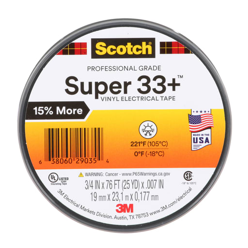 3M - 3M 33+SUPER 3/4" x 76ft Scotch® Vinyl Electrical Tape, Black