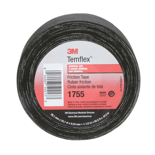 3M - 3M 1755 1-1/2" x 82-1/2ft Temflex™ Cotton Friction Tape, Black