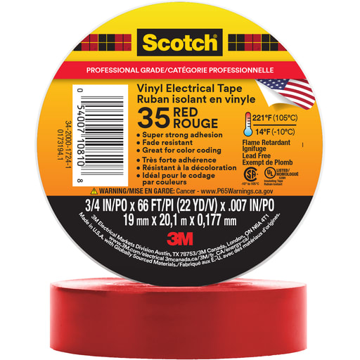 3M - 3M 35-3/4X66FT-RD #35 Scotch® Vinyl Electrical Tape, Professional Grade, 7mil, 3/4" x 66ft - RED (7000006094)