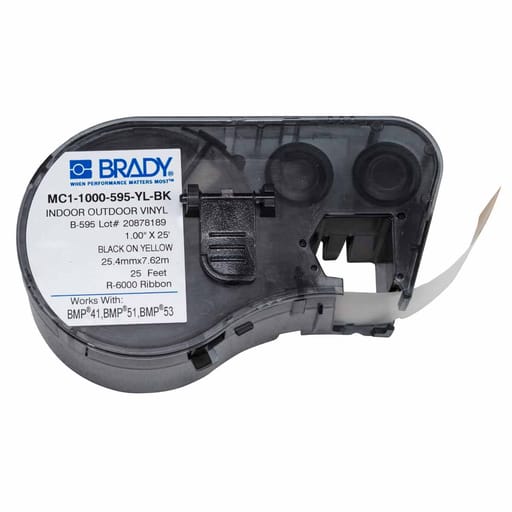Brady Corporation - Brady MC1-1000-595-YL-BK BMP51 BMP53 BMP41 Indoor/Outdoor Vinyl Labels, 1" W x 25' L - Black on Yellow