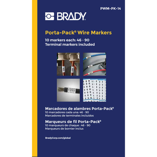 Brady Corporation - Brady PWM-PK-14 Porta-Pack® Wire Marker Book - Repositionable Vinyl Cloth, Legend 46 to 90