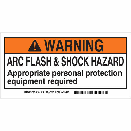 Brady Corporation - Brady 101517 Arc Flash Labels - Self-Sticking Polyester, 2" H x 4" W x 0.006" D, Roll of 100 Labels, Black/Orange on White