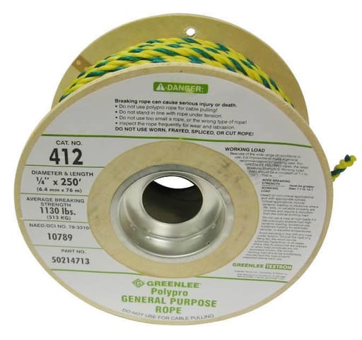Greenlee Textron - Greenlee 412 1/4 Inch x 250 Foot Bright Yellow Polypropylene General Purpose Rope