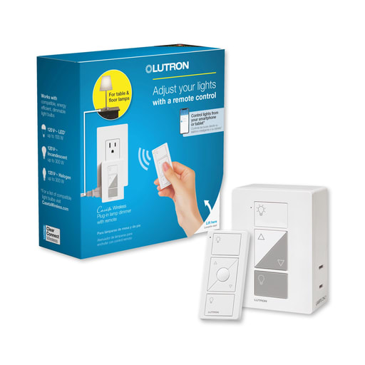 Lutron - Lutron P-PKG1P-WH 300/100 W White Wireless Plug-In Lamp Dimmer with Remote Control Kit