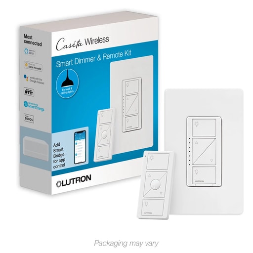 Lutron - Lutron P-PKG1W-WH 600/150 W White Wireless In-Wall Dimmer with Remote Control Kit
