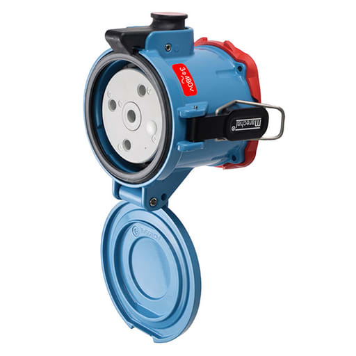 Meltric - Meltric 37-94043 DS100 Receptacle, Metal, Aluminum, Blue, Size 5, Type 4X & IP69, 3P+G, 100A, 480 VAC, 60 Hz