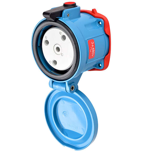 Meltric - Meltric 37-64043 DS60 Receptacle, Metal, Aluminum, Blue, Size 4, Type 4X & IP69, 3P+G, 60A, 480 VAC, 60 Hz