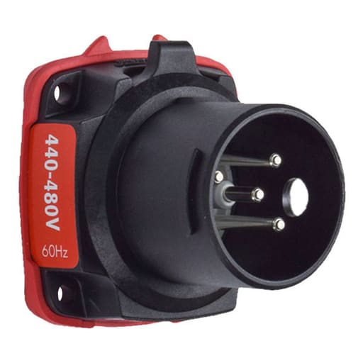 Meltric - Meltric 22-38043 DXN30 Inlet, Poly, Black, Size 2, IP66/IP67, 3P+N+G, 30A, 480 VAC, 60 Hz