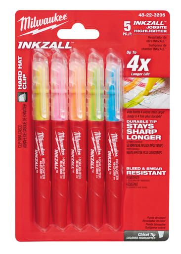 Milwaukee Tool - Milwaukee 48-22-3206 5 pk INKZALL™ Color Jobsite Highlighter