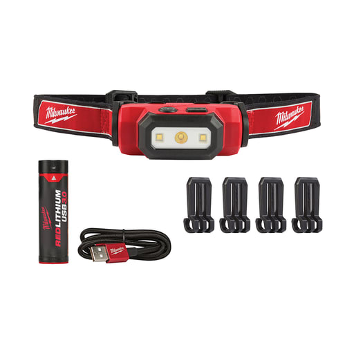 Milwaukee Tool - Milwaukee 2111-21 USB Rechargable Hard Hat Headlamp w/ Headlamp, Hard Hat Clips, USB Battery, 2ft USB Cord
