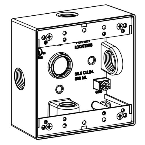 ORBIT - Orbit 2B75-5X 2-Gang Weatherproof Box, 2" Deep, (5) X-Configuration 3/4" Hubs - Gray