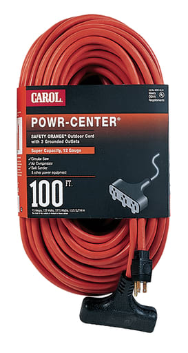 Carol Cable - Carol 00594.63.04 2ft 12/3 STW Outdoor Powr-Center® Grounded Extension Cord, 125V 15A, Orange
